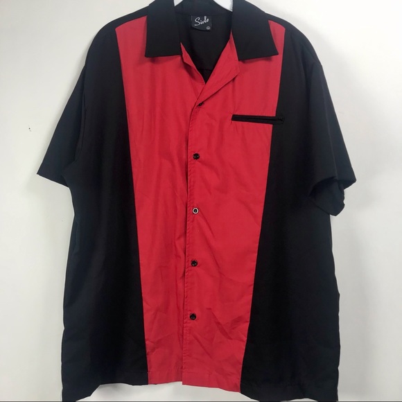 SIVLE Red and Black Retro Charlie Sheen type shirt Bowling New - Picture 2 of 4